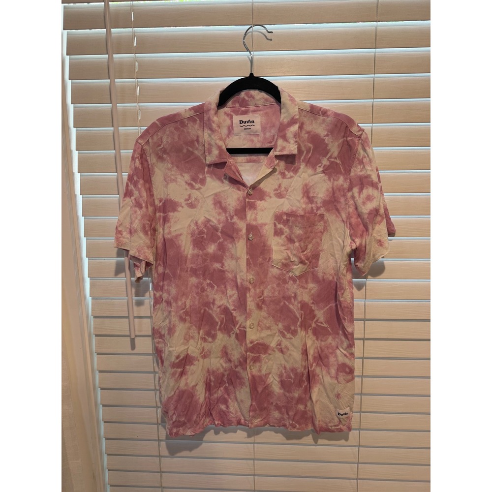 Duvin Design Co Mens Medium Pink Tie Dye Rayon Short Sleeve Camp Button Up Shirt